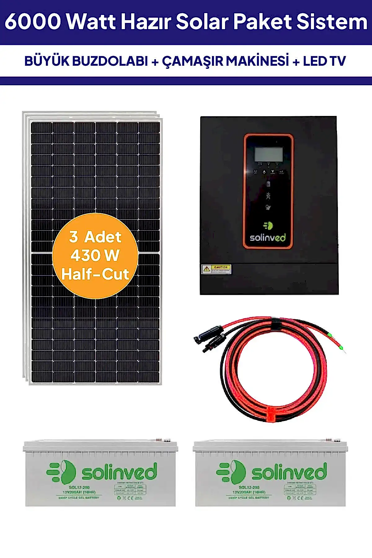 6 Kw 6000 Watt Güneş Enerjisi Hazır Solar Paket Sistem - Half Cut Güneş Panelli