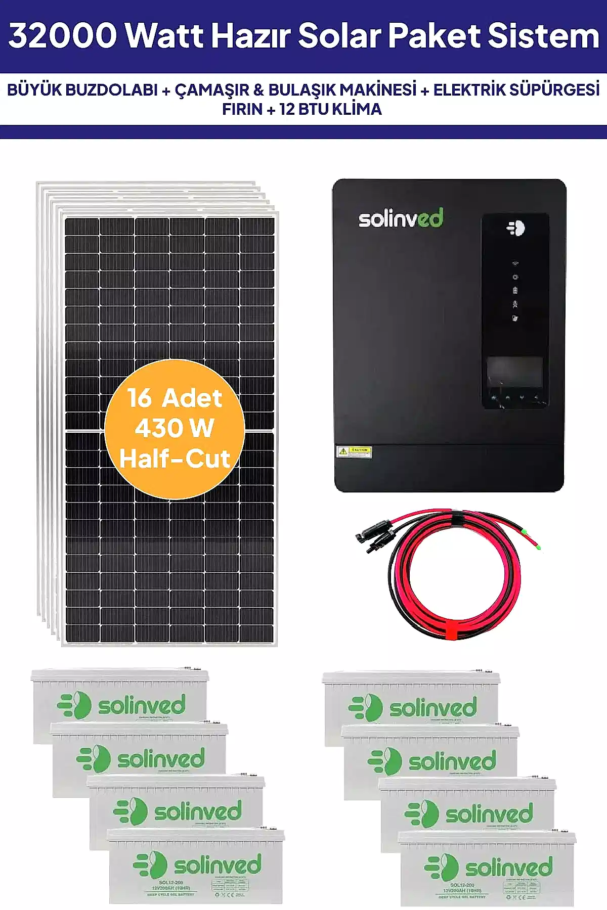 32 kw 32000 Watt Güneş Enerjisi Hazır Solar Paket Sistem - Half Cut Güneş Panelli