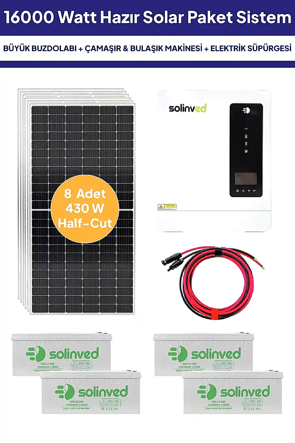 16 Kw 16000 Watt Güneş Enerjisi Hazır Solar Paket Sistem - Half Cut Güneş Panelli