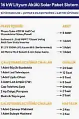 16 kW Lityum Akülü Solar Güneş Enerjisi Sistemi