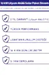 16 kW Lityum Akülü Solar Güneş Enerjisi Sistemi